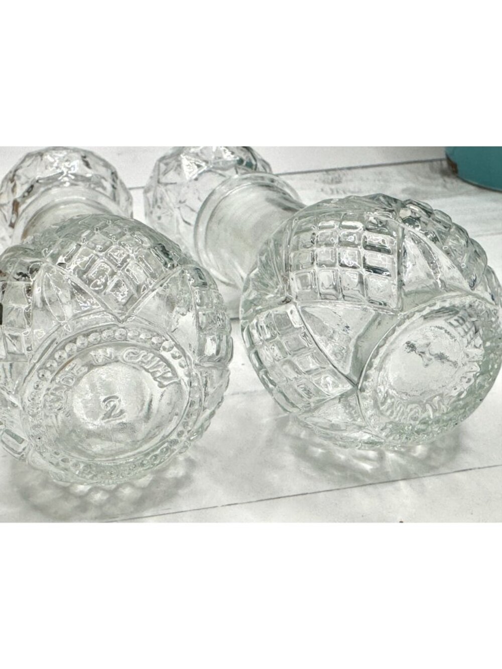 Vintage Crystal-Cut Clear Glass Wine Decanters with Stoppers Pair - Picture 4 of 6